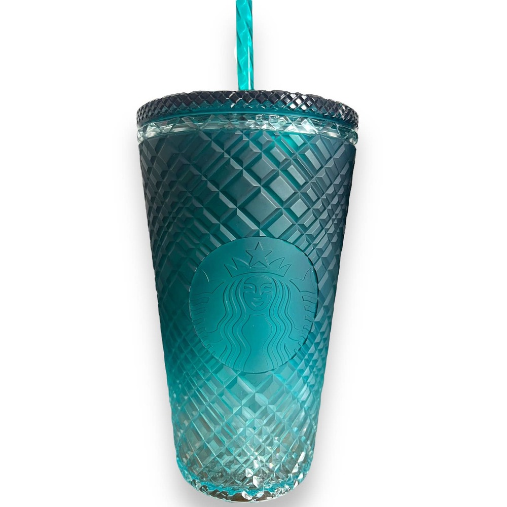 Starbucks 2023 Winter Blue Studded & Green Jeweled Ombre 16 oz Cold Cup Tumbler - Picture 12 of 14